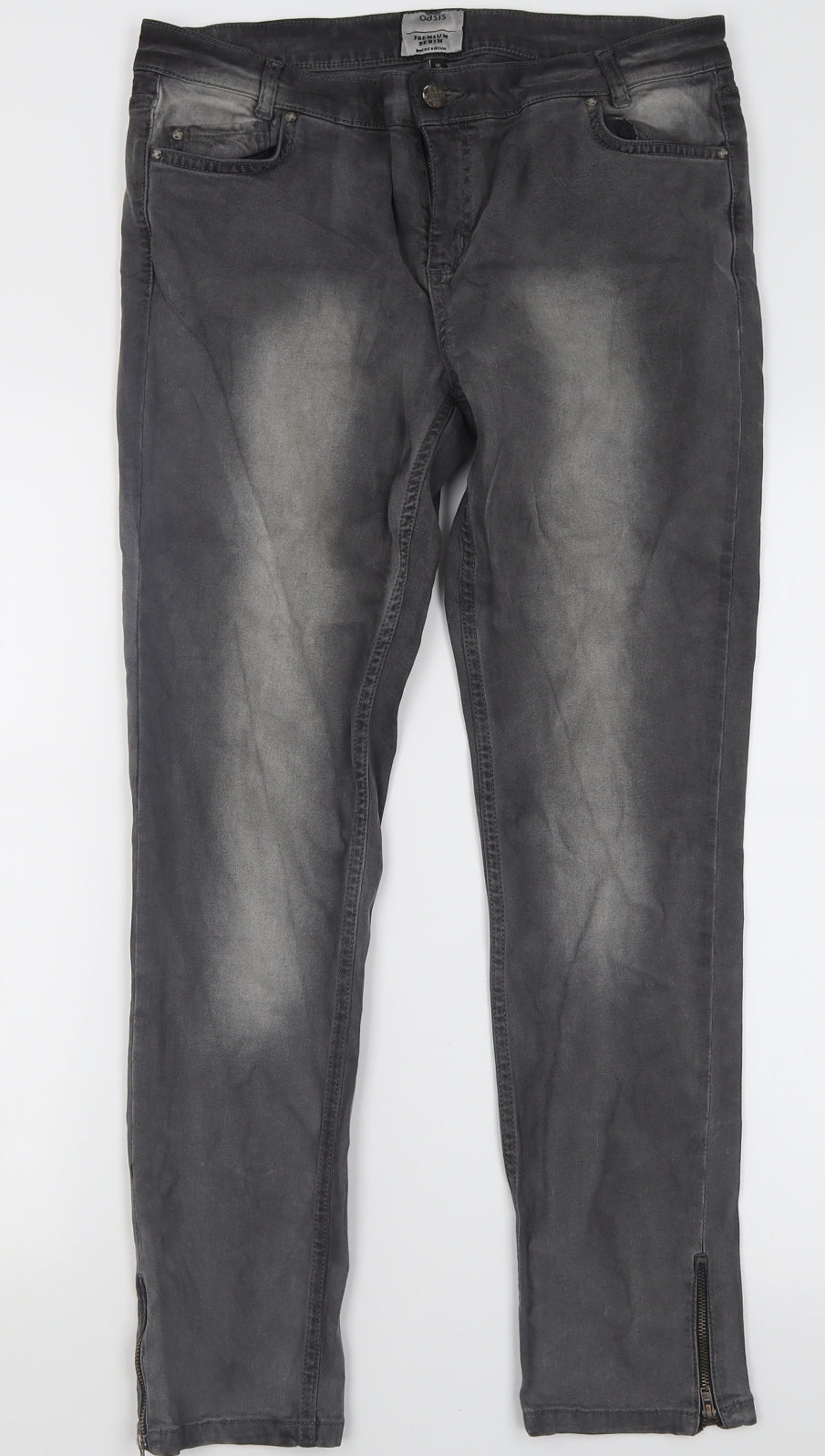 Oasis Womens Grey  Cotton Skinny Jeans Size 16 L29 in Regular Button