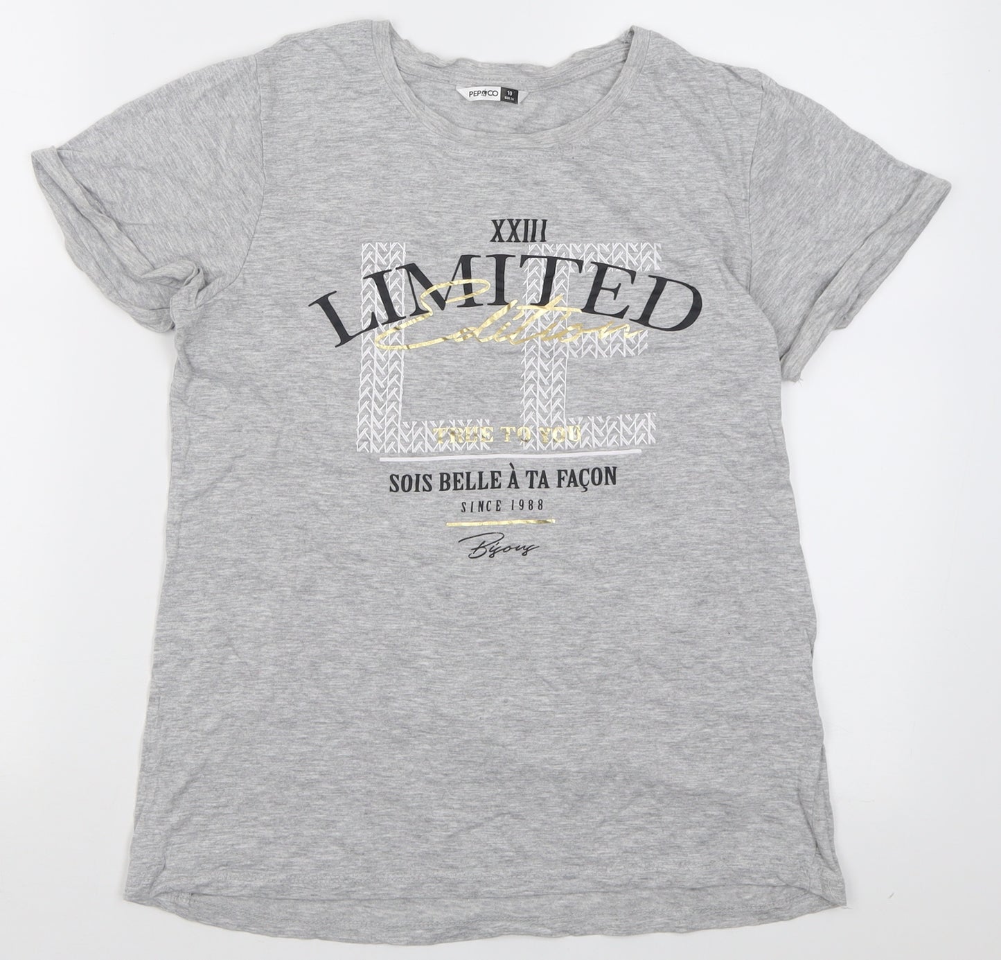 pep&co Womens Grey  Cotton Basic T-Shirt Size 10 Crew Neck