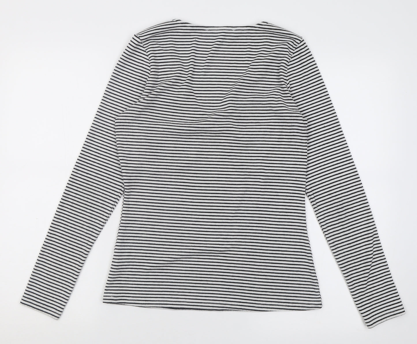Very Womens White Striped Polyester Basic T-Shirt Size 12 V-Neck