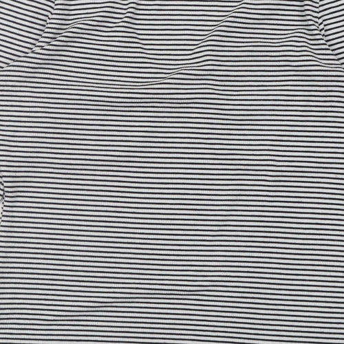 Very Womens White Striped Polyester Basic T-Shirt Size 12 V-Neck