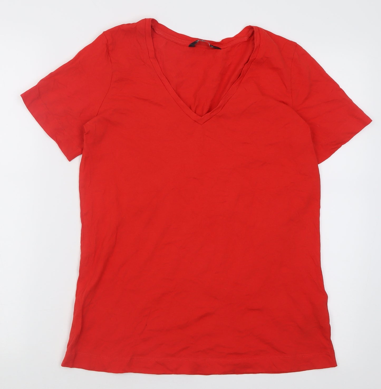 Very Womens Red  Cotton Basic T-Shirt Size 8 V-Neck