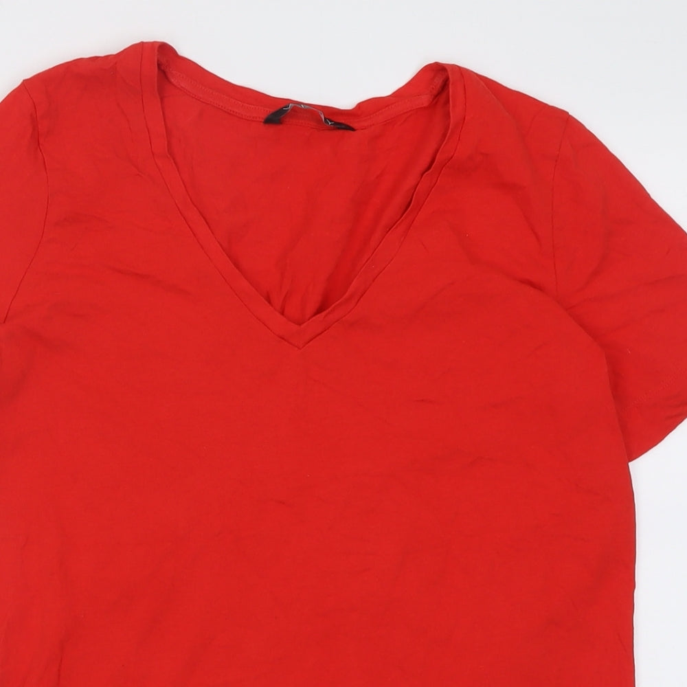 Very Womens Red  Cotton Basic T-Shirt Size 8 V-Neck