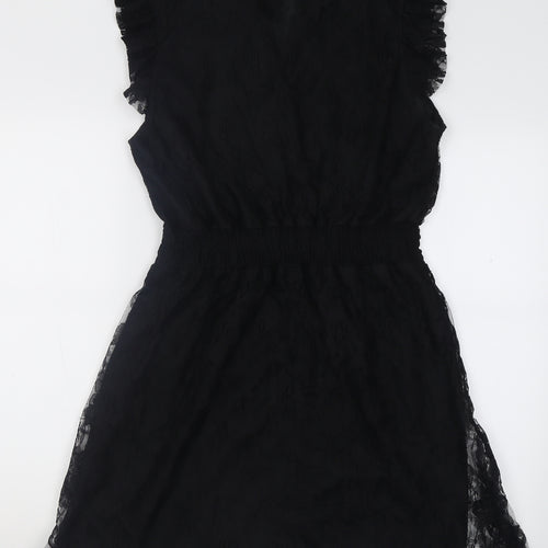 Chemistry Womens Black Floral Nylon A-Line  Size XL  V-Neck Button