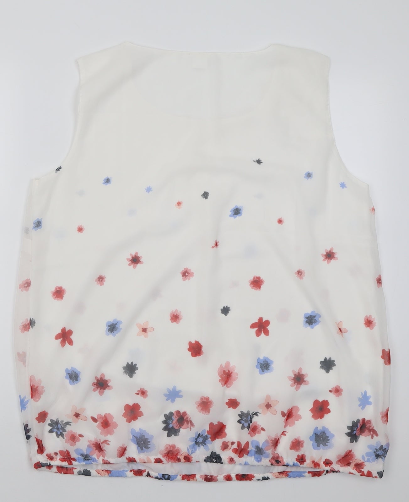 Preworn Womens White Floral Polyester Basic Blouse Size 20 Crew Neck