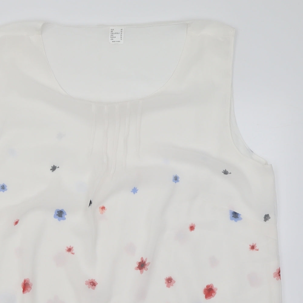 Preworn Womens White Floral Polyester Basic Blouse Size 20 Crew Neck