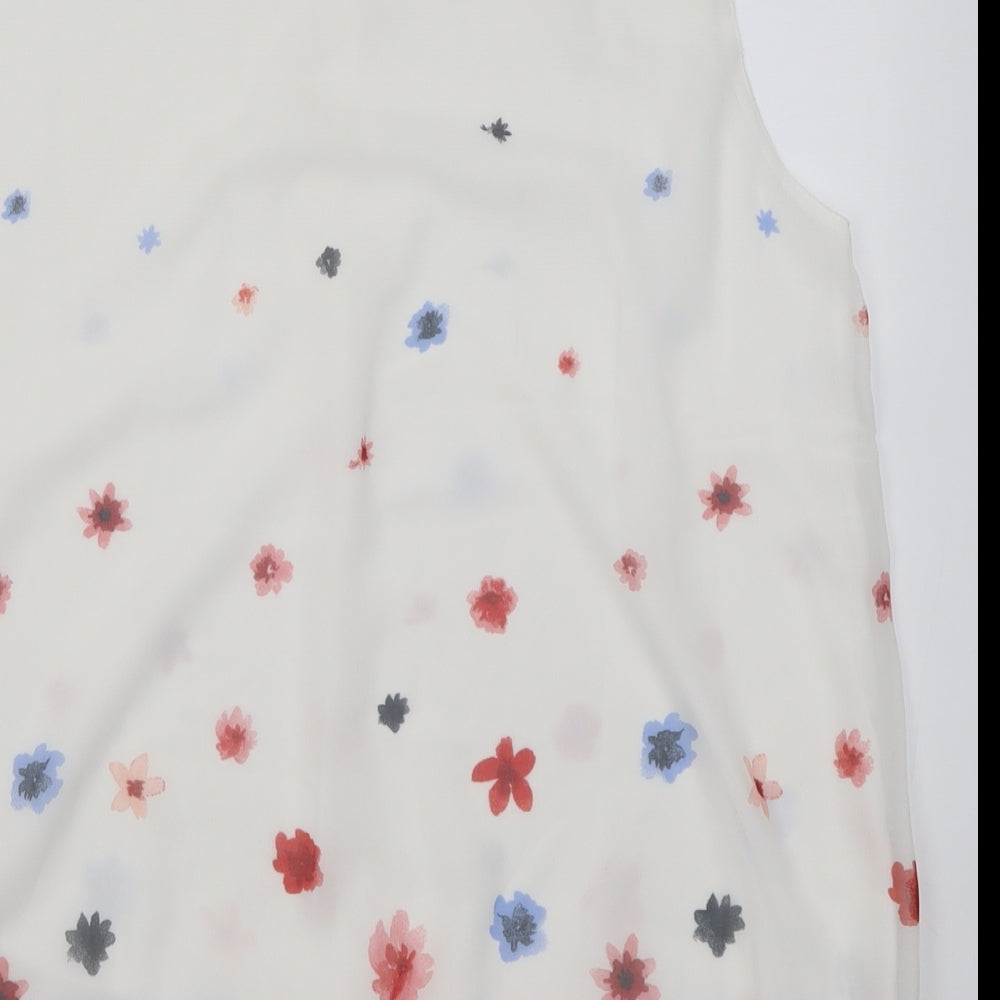 Preworn Womens White Floral Polyester Basic Blouse Size 20 Crew Neck
