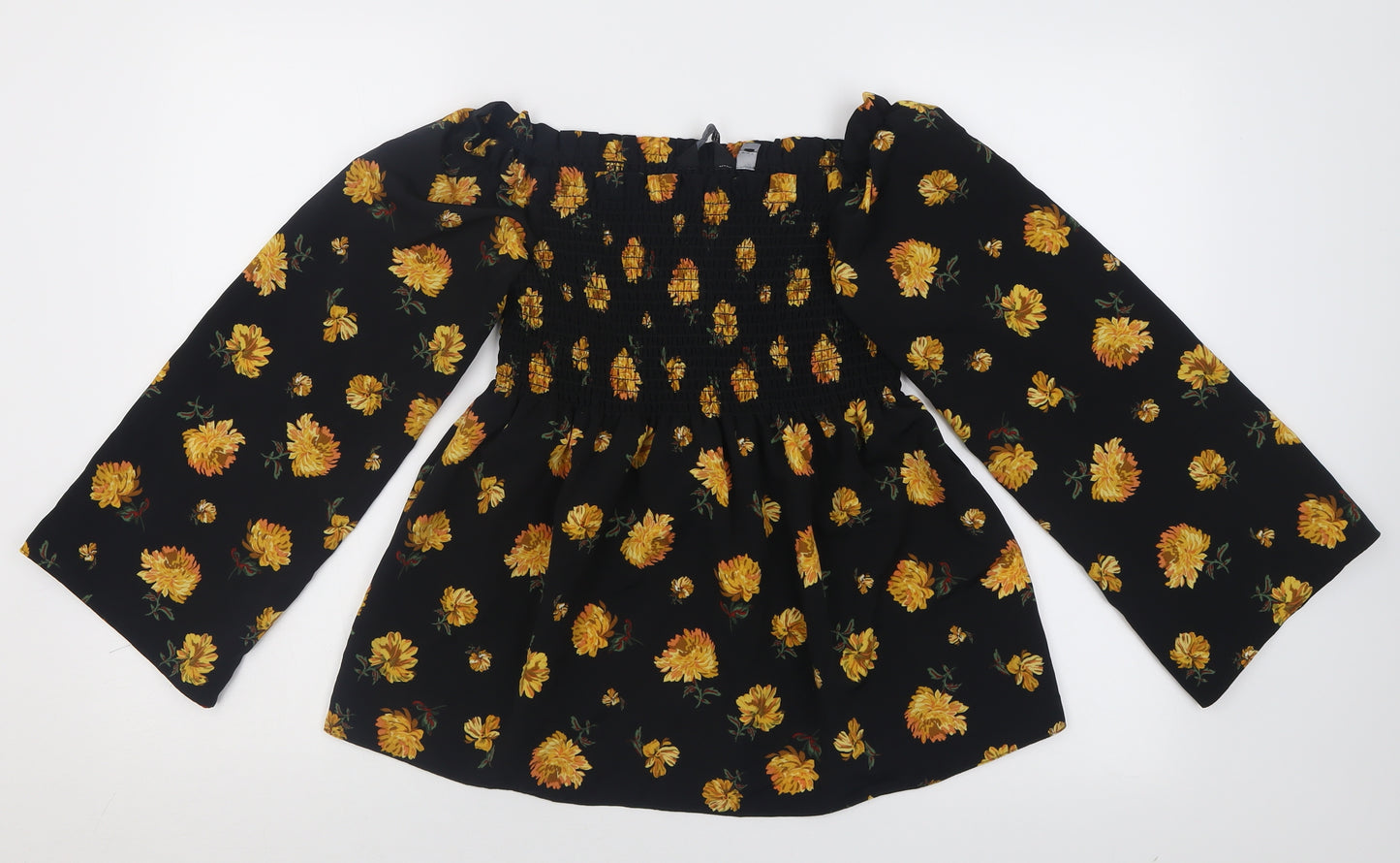 Dorothy Perkins Womens Yellow Floral Polyester Basic Blouse Size 10 Off the Shoulder