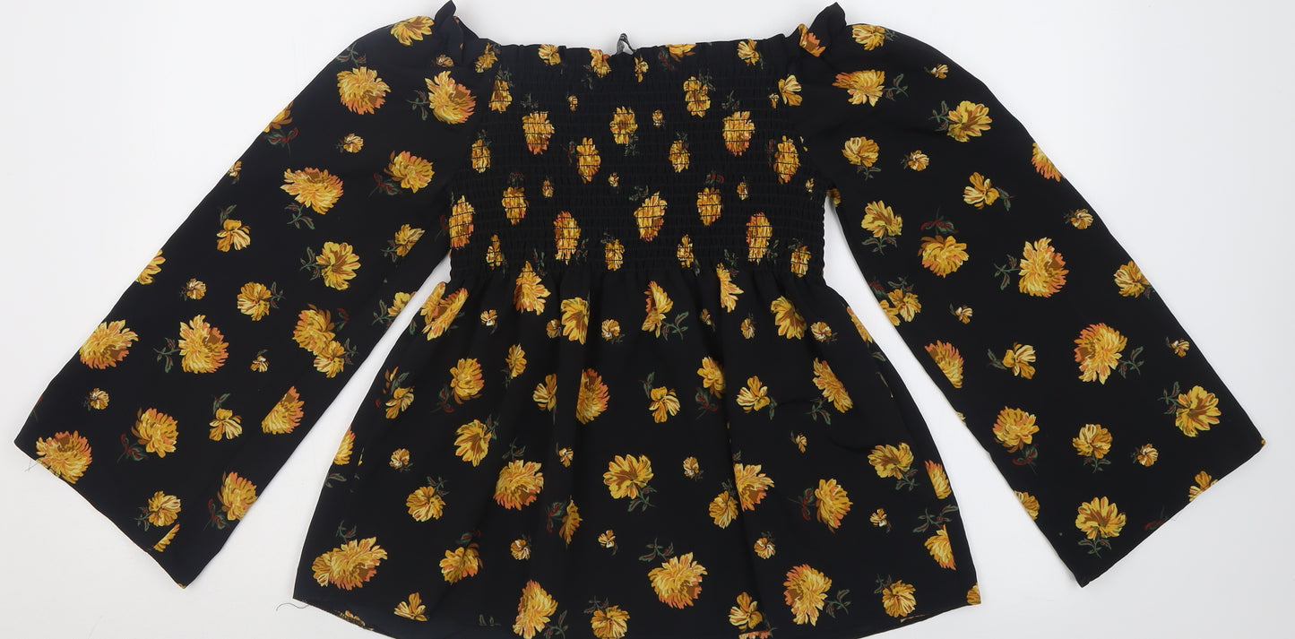 Dorothy Perkins Womens Yellow Floral Polyester Basic Blouse Size 10 Off the Shoulder