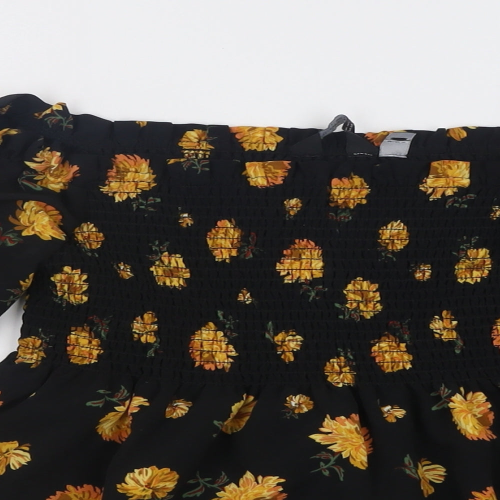 Dorothy Perkins Womens Yellow Floral Polyester Basic Blouse Size 10 Off the Shoulder