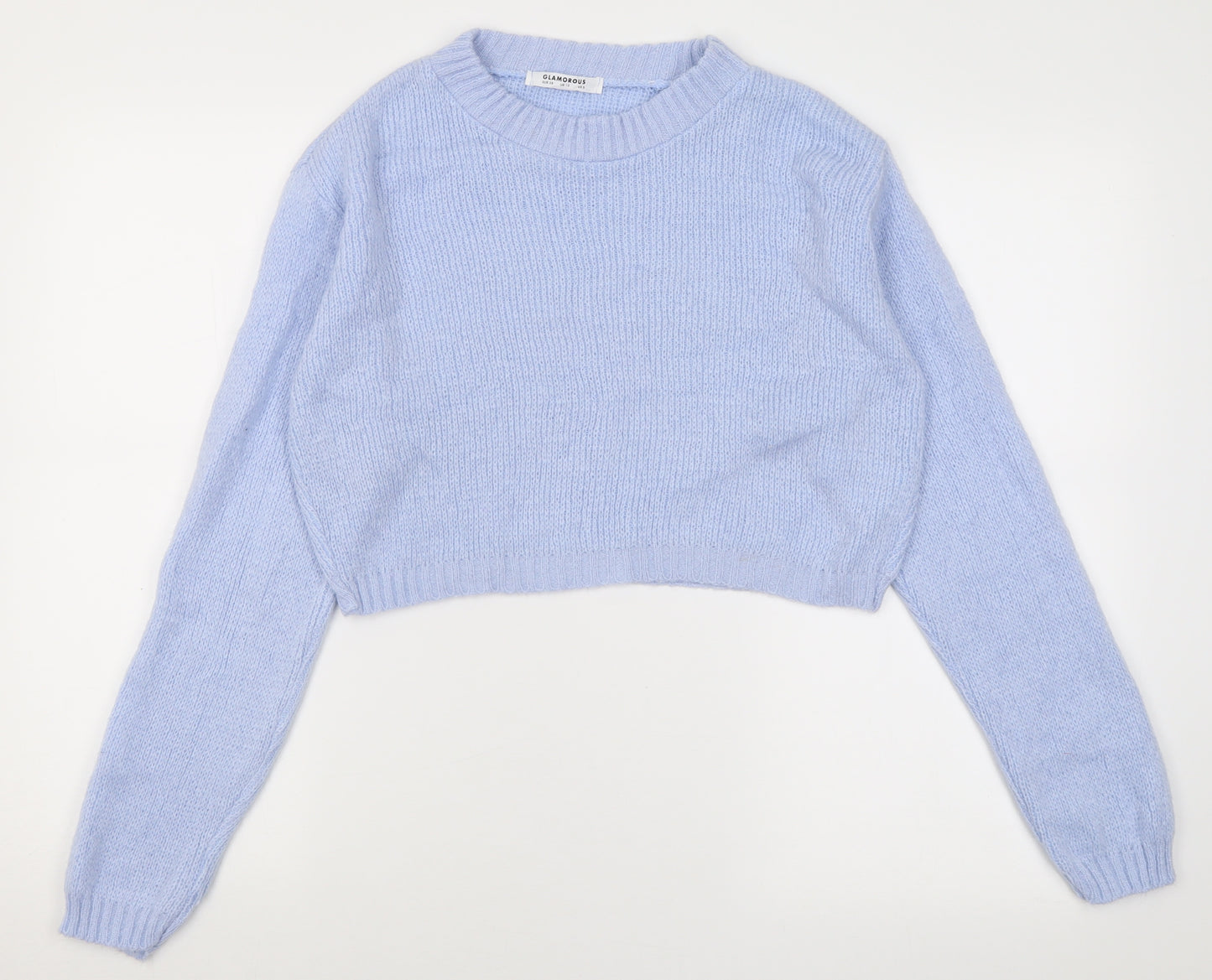 Glamorous Womens Blue Crew Neck  Acrylic Pullover Jumper Size 10