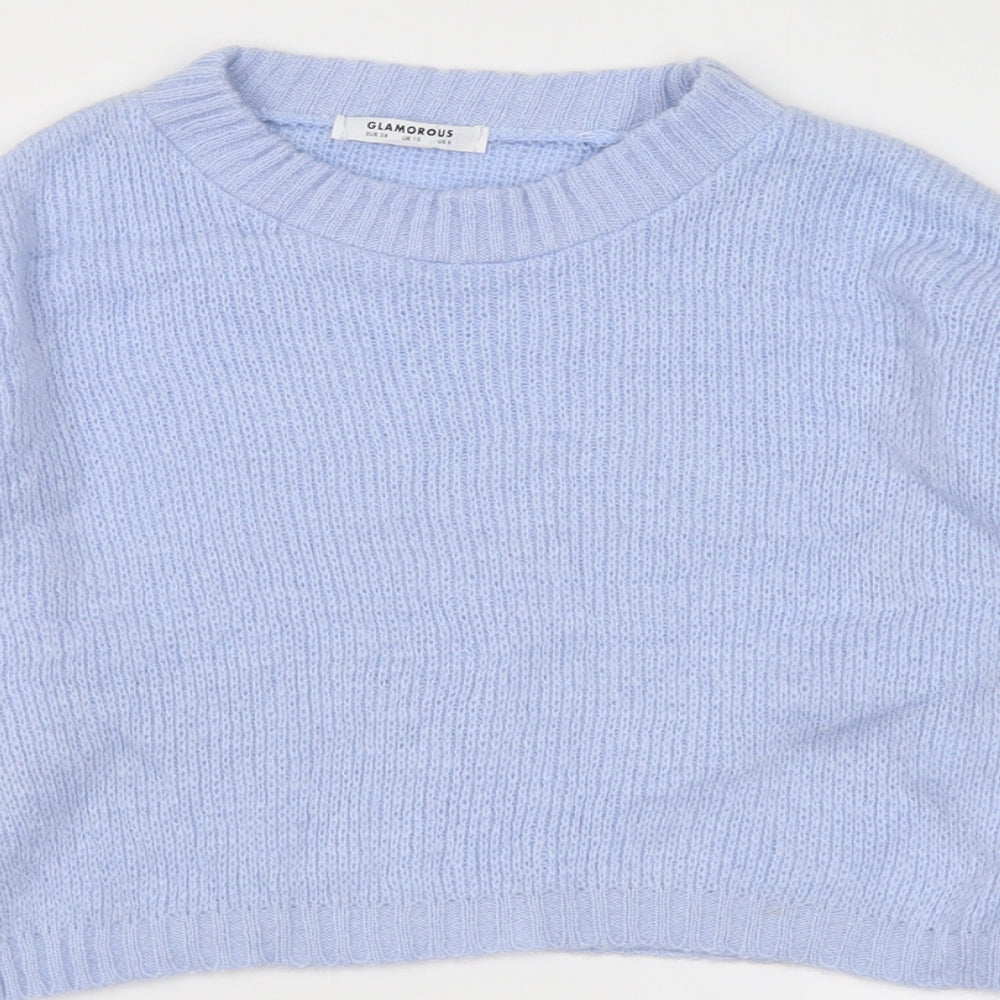 Glamorous Womens Blue Crew Neck  Acrylic Pullover Jumper Size 10
