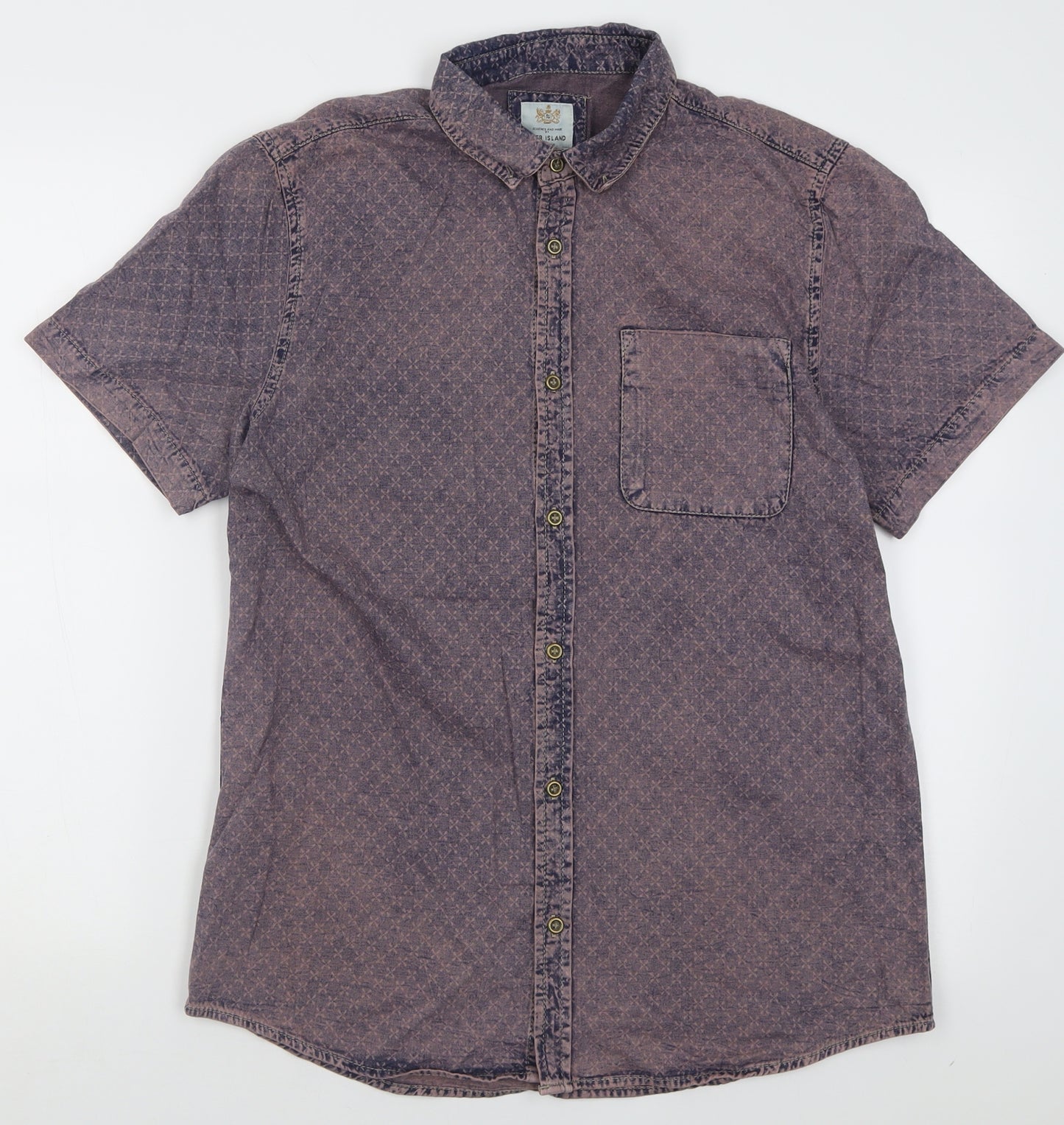 River Island Mens Pink Geometric Cotton  Button-Up Size M Collared Button