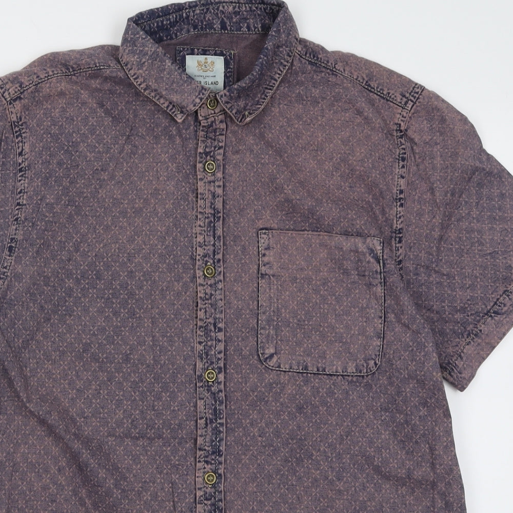River Island Mens Pink Geometric Cotton  Button-Up Size M Collared Button