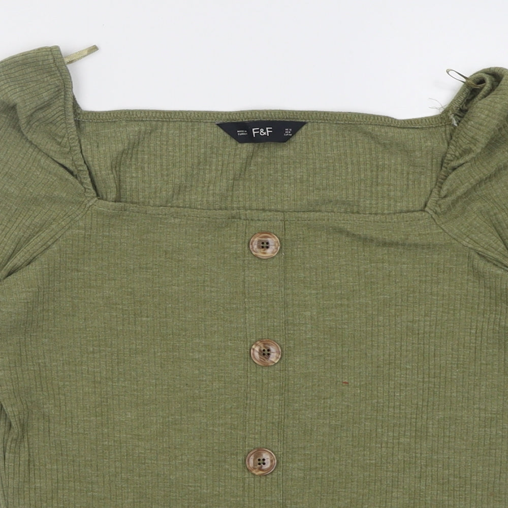 F&F Womens Green  Polyester Basic T-Shirt Size 12 Square Neck
