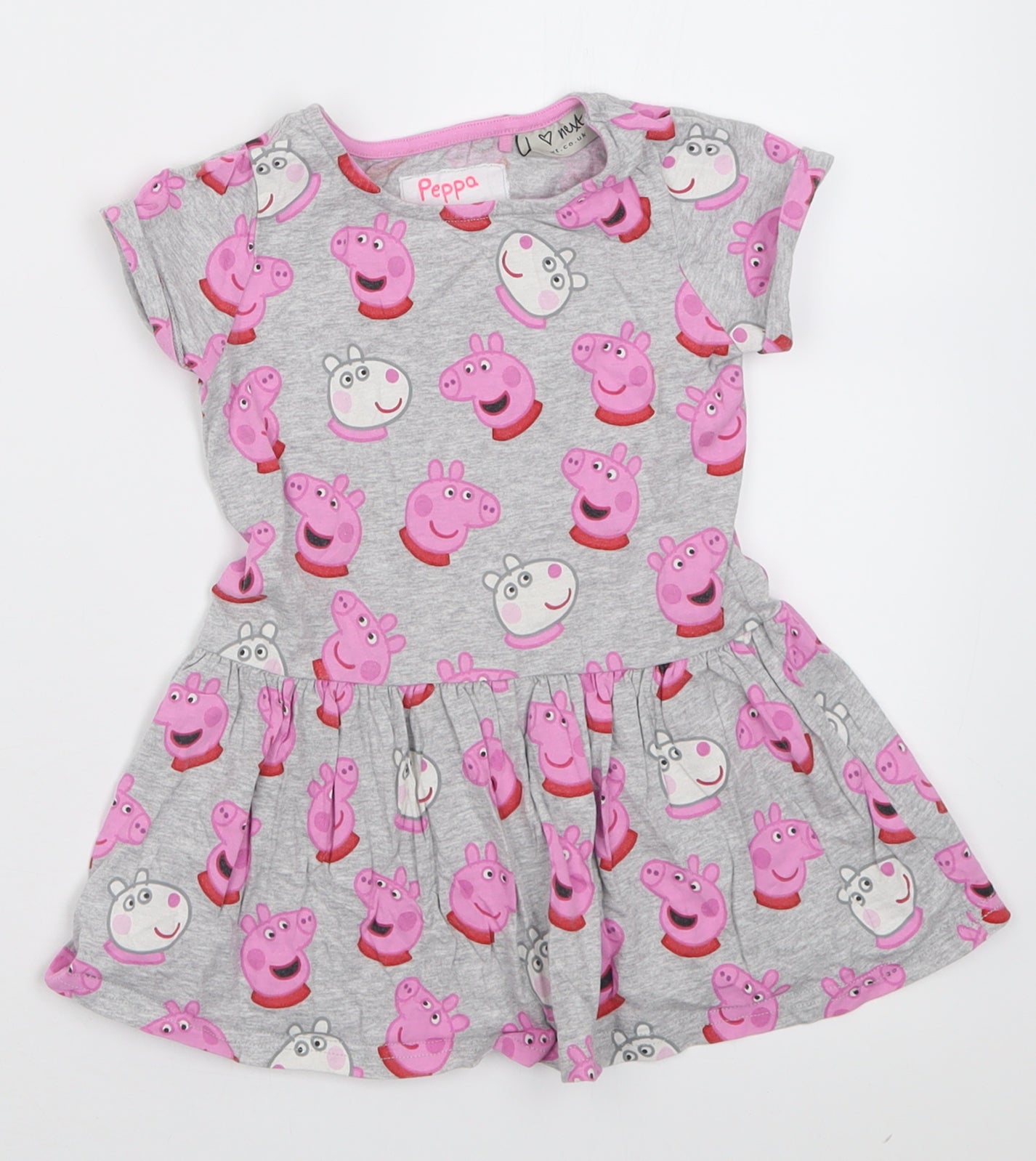 NEXT Girls Grey Geometric Cotton A-Line  Size 2-3 Years  Crew Neck Pullover - peppa Pig