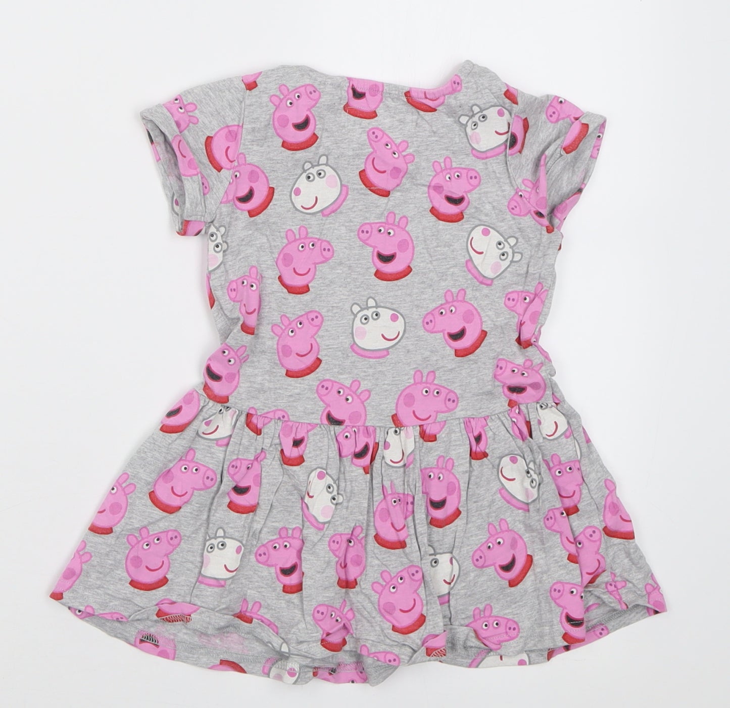 NEXT Girls Grey Geometric Cotton A-Line  Size 2-3 Years  Crew Neck Pullover - peppa Pig