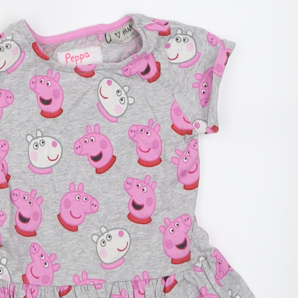 NEXT Girls Grey Geometric Cotton A-Line  Size 2-3 Years  Crew Neck Pullover - peppa Pig