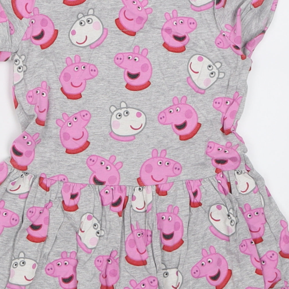 NEXT Girls Grey Geometric Cotton A-Line  Size 2-3 Years  Crew Neck Pullover - peppa Pig