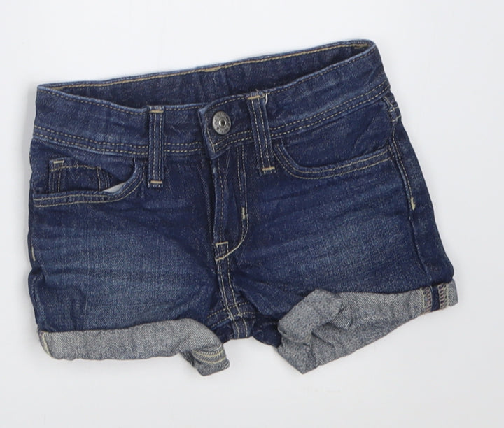 H&M Girls Blue  Cotton Boyfriend Shorts Size 2-3 Years  Regular Buckle