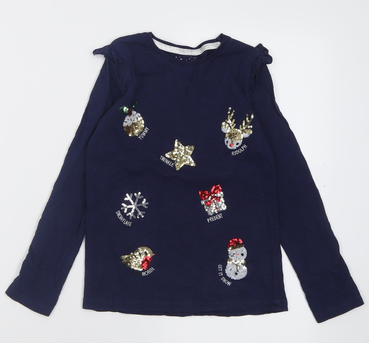 F&F Girls Blue  Cotton Basic Casual Size 7-8 Years Crew Neck Pullover - Christmas