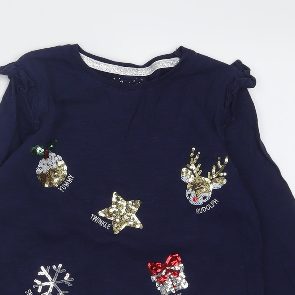 F&F Girls Blue  Cotton Basic Casual Size 7-8 Years Crew Neck Pullover - Christmas