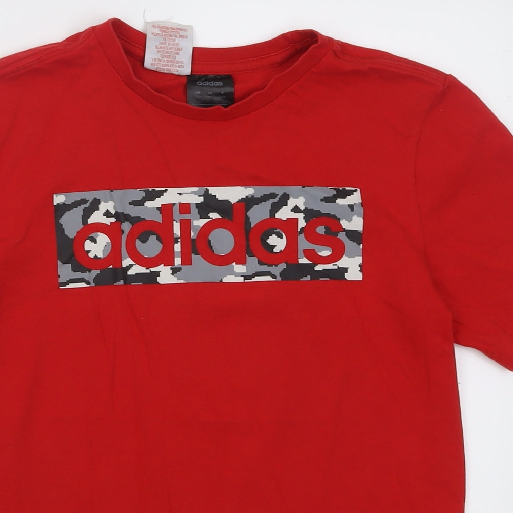 adidas Boys Red  Cotton Basic T-Shirt Size 11-12 Years Crew Neck Pullover