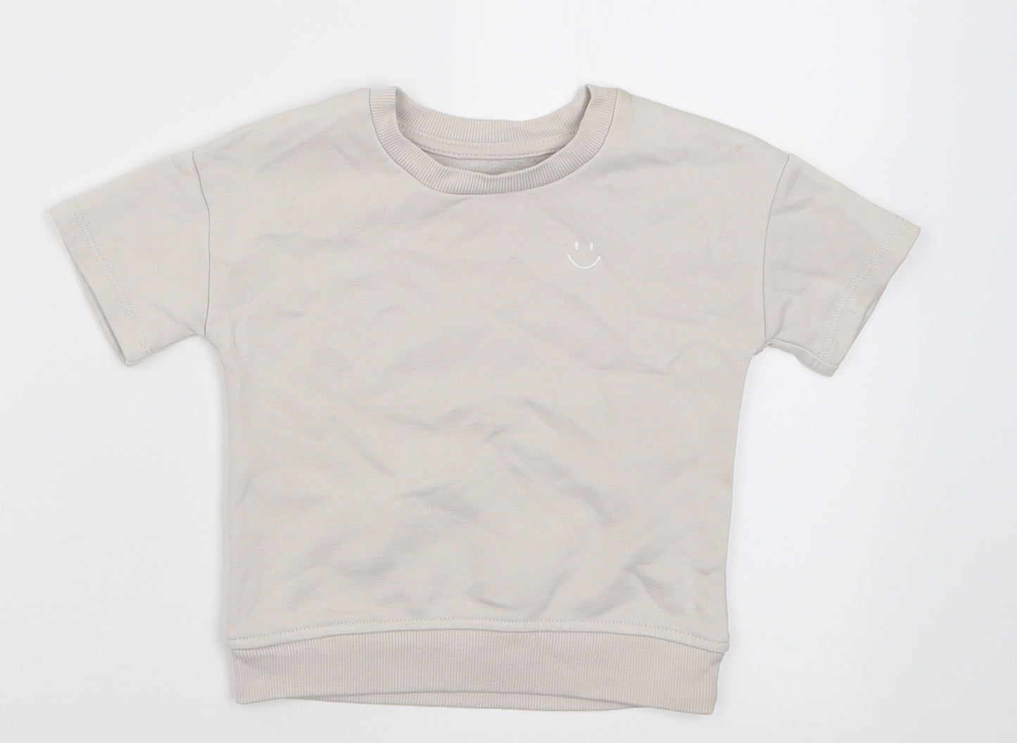Dunnes Stores Baby Beige  Cotton Basic T-Shirt Size 12-18 Months Crew Neck Pullover