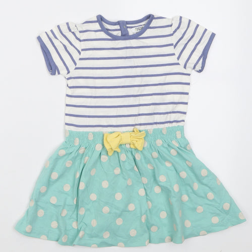 mamas & papas Girls Blue Striped Cotton A-Line  Size 18 Months  Crew Neck Button