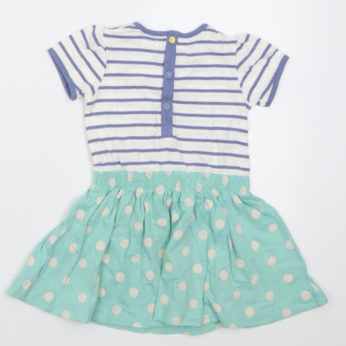 mamas & papas Girls Blue Striped Cotton A-Line  Size 18 Months  Crew Neck Button