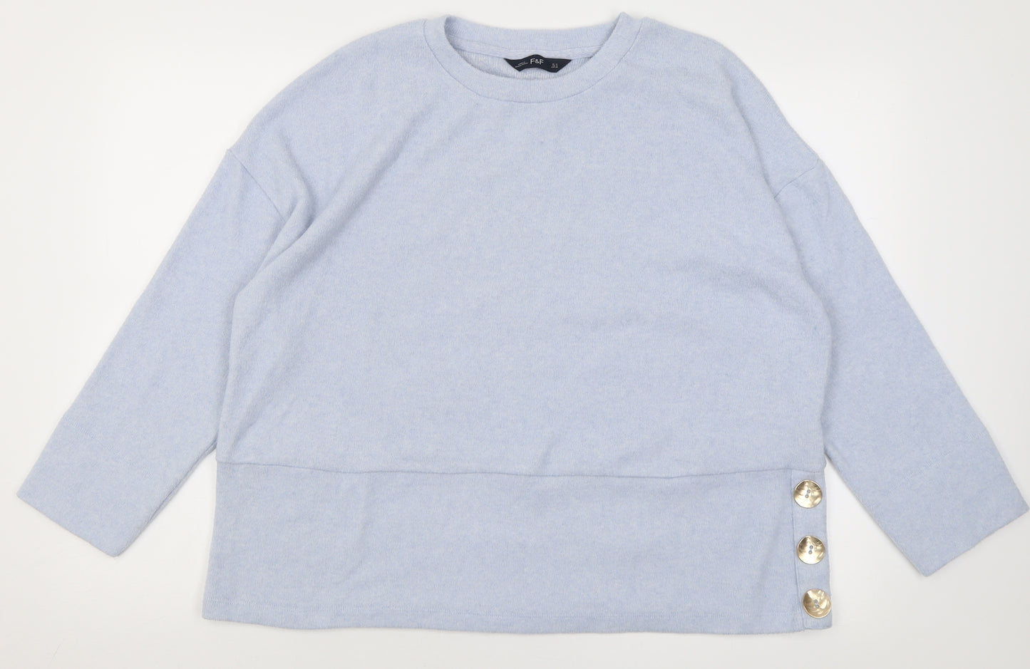 F&F Womens Blue Crew Neck  Polyester Pullover Jumper Size 14