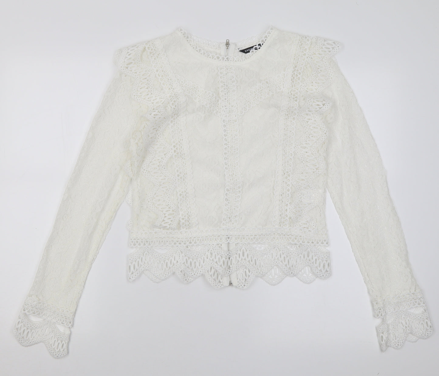 SheIn Womens White Floral Cotton Cropped T-Shirt Size M Crew Neck