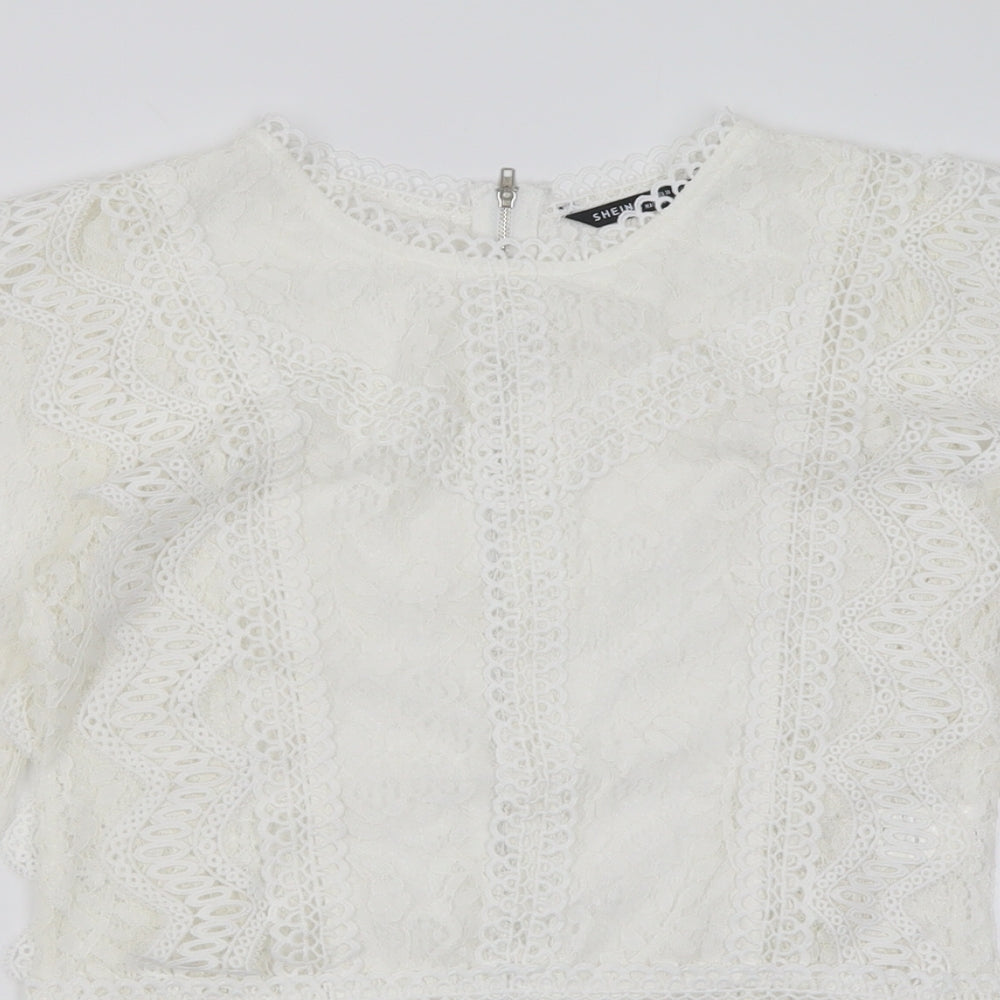 SheIn Womens White Floral Cotton Cropped T-Shirt Size M Crew Neck