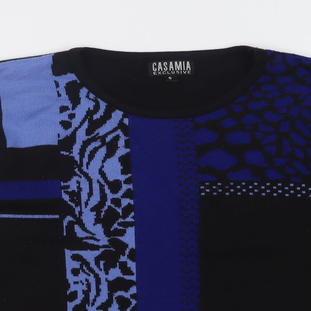 Casamia Womens Blue Crew Neck Geometric Acrylic Pullover Jumper Size S