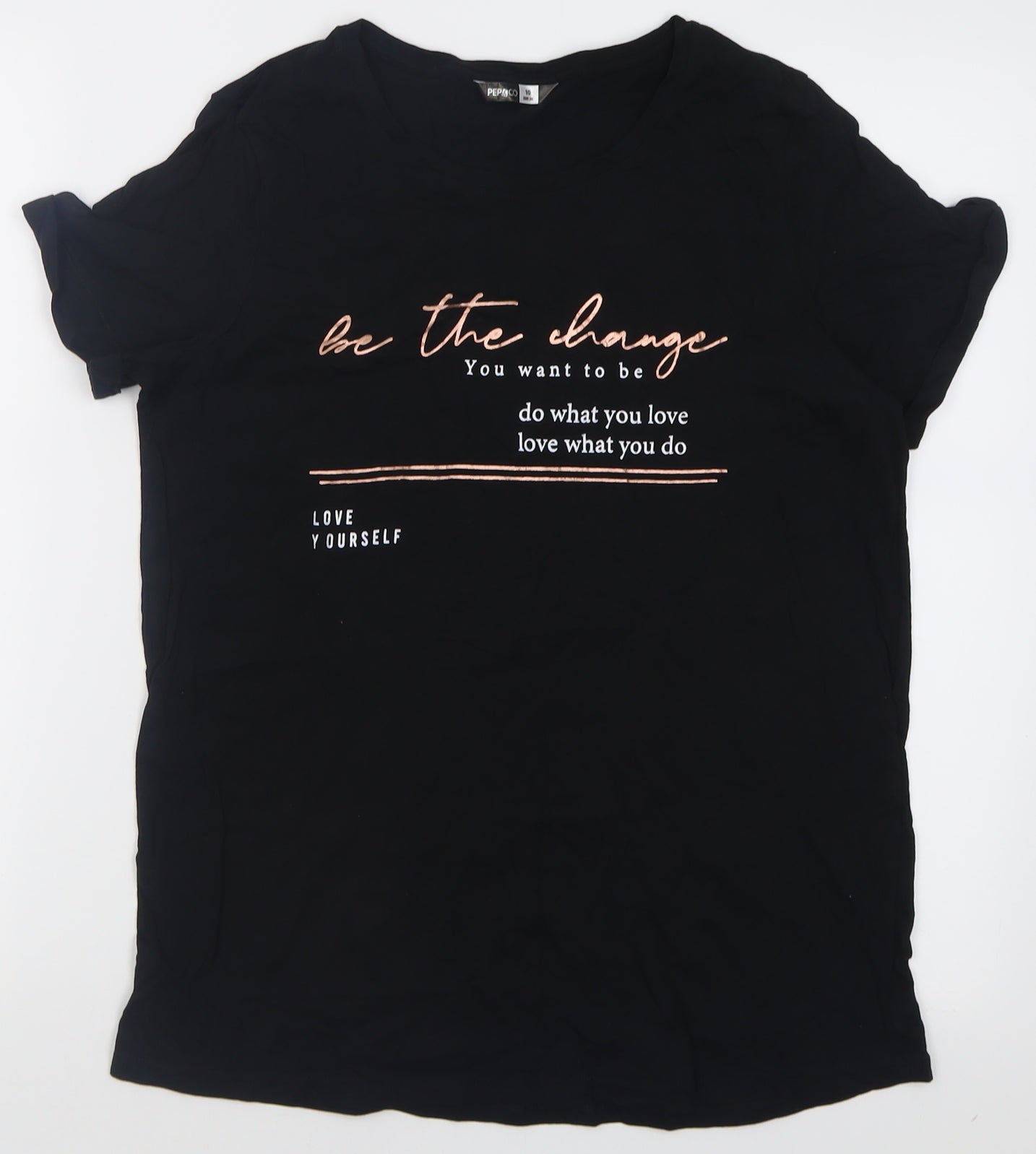 pep&co Womens Black  Cotton Basic T-Shirt Size 10 Crew Neck