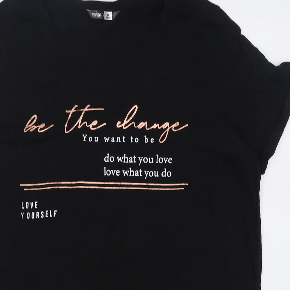 pep&co Womens Black  Cotton Basic T-Shirt Size 10 Crew Neck