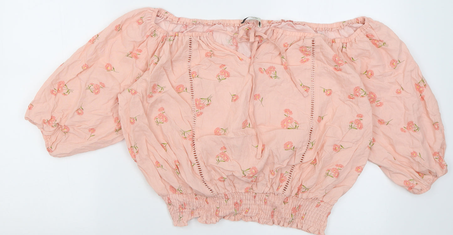 George Womens Pink Floral Viscose Cropped Blouse Size 12 Off the Shoulder