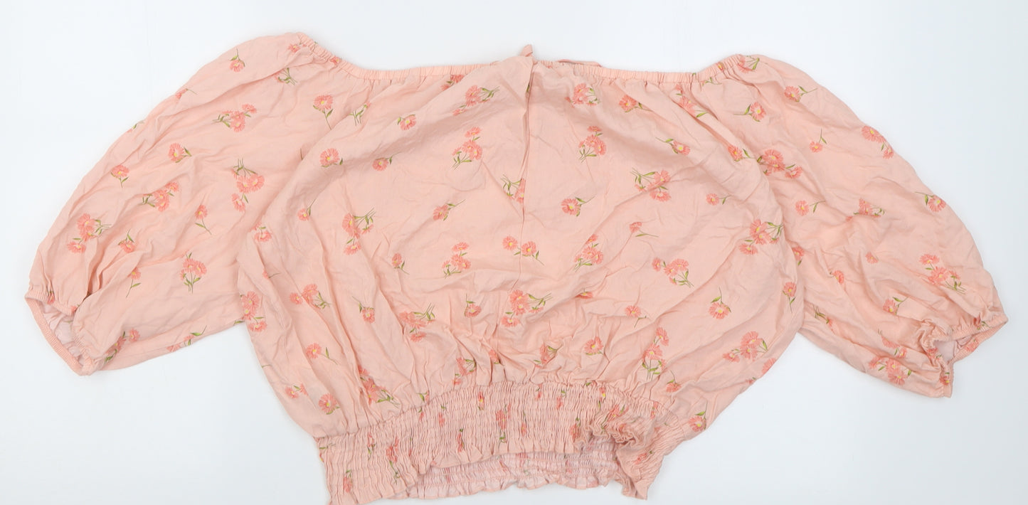 George Womens Pink Floral Viscose Cropped Blouse Size 12 Off the Shoulder