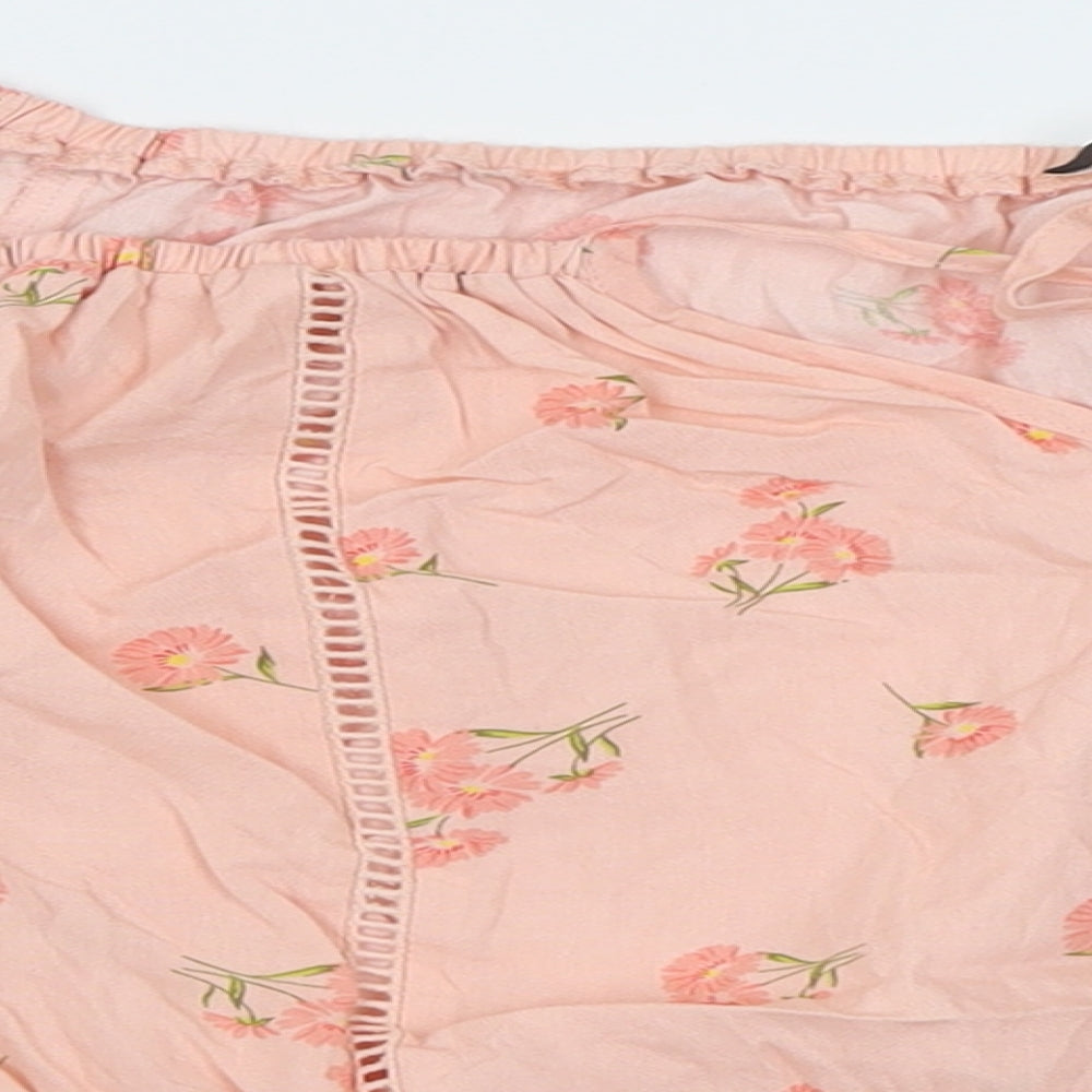 George Womens Pink Floral Viscose Cropped Blouse Size 12 Off the Shoulder