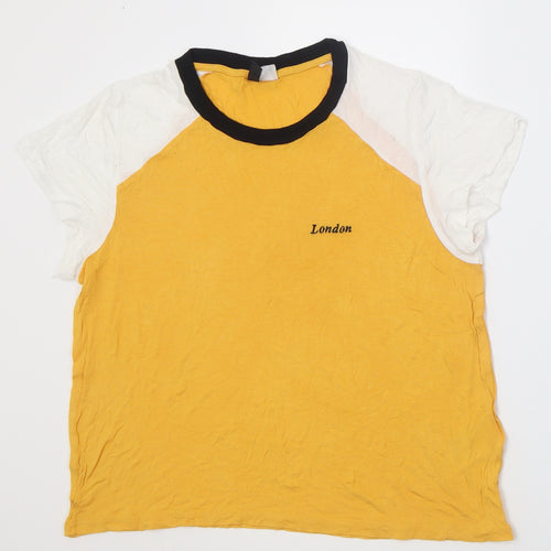 H&M Womens Yellow  Viscose Basic T-Shirt Size M Collared - London