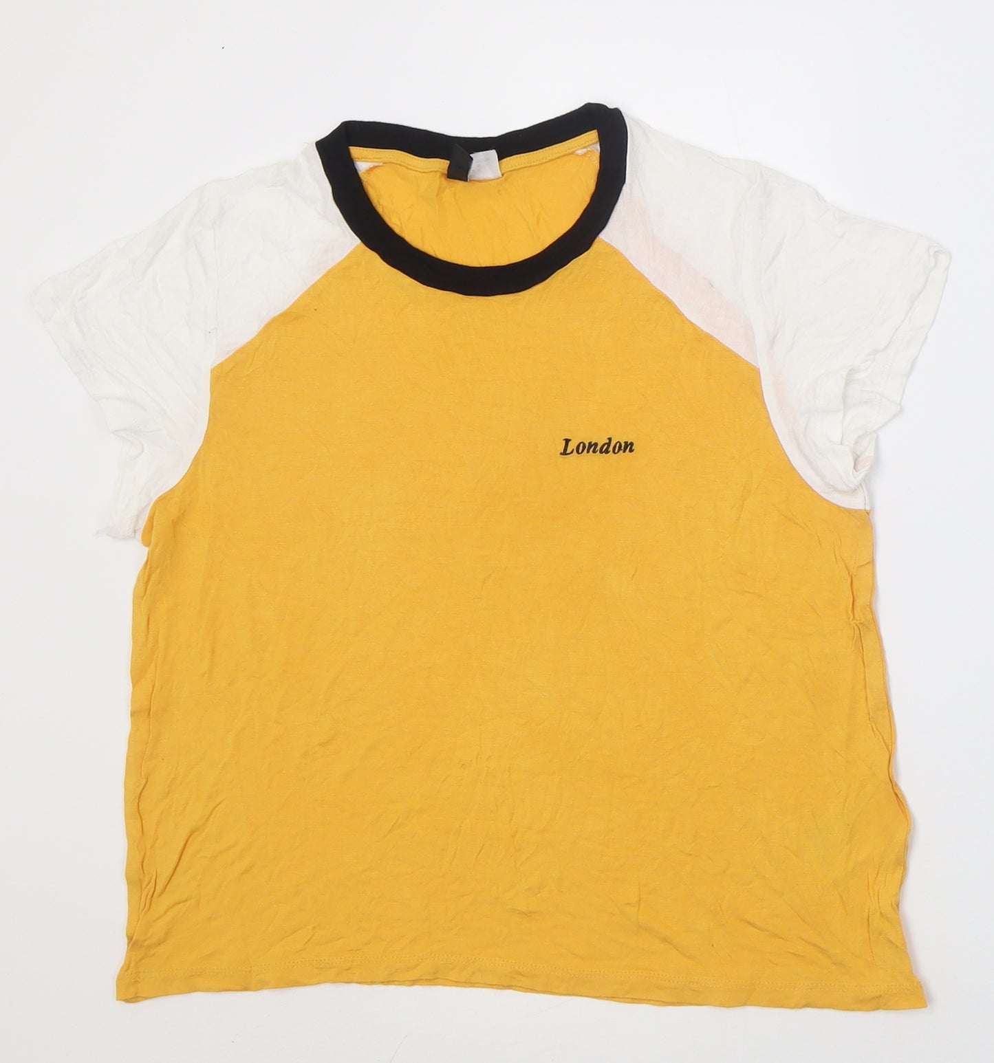 H&M Womens Yellow  Viscose Basic T-Shirt Size M Collared - London