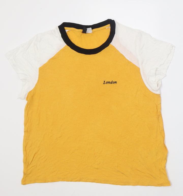 H&M Womens Yellow  Viscose Basic T-Shirt Size M Collared - London