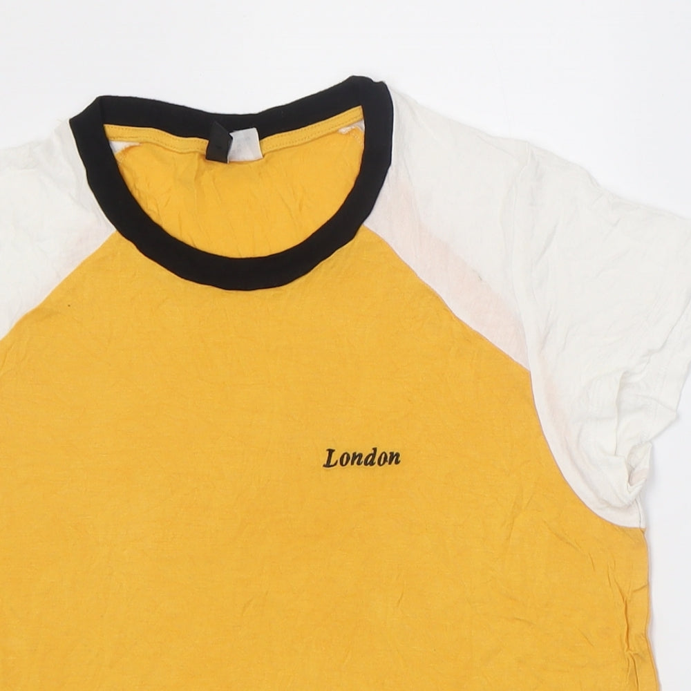 H&M Womens Yellow  Viscose Basic T-Shirt Size M Collared - London