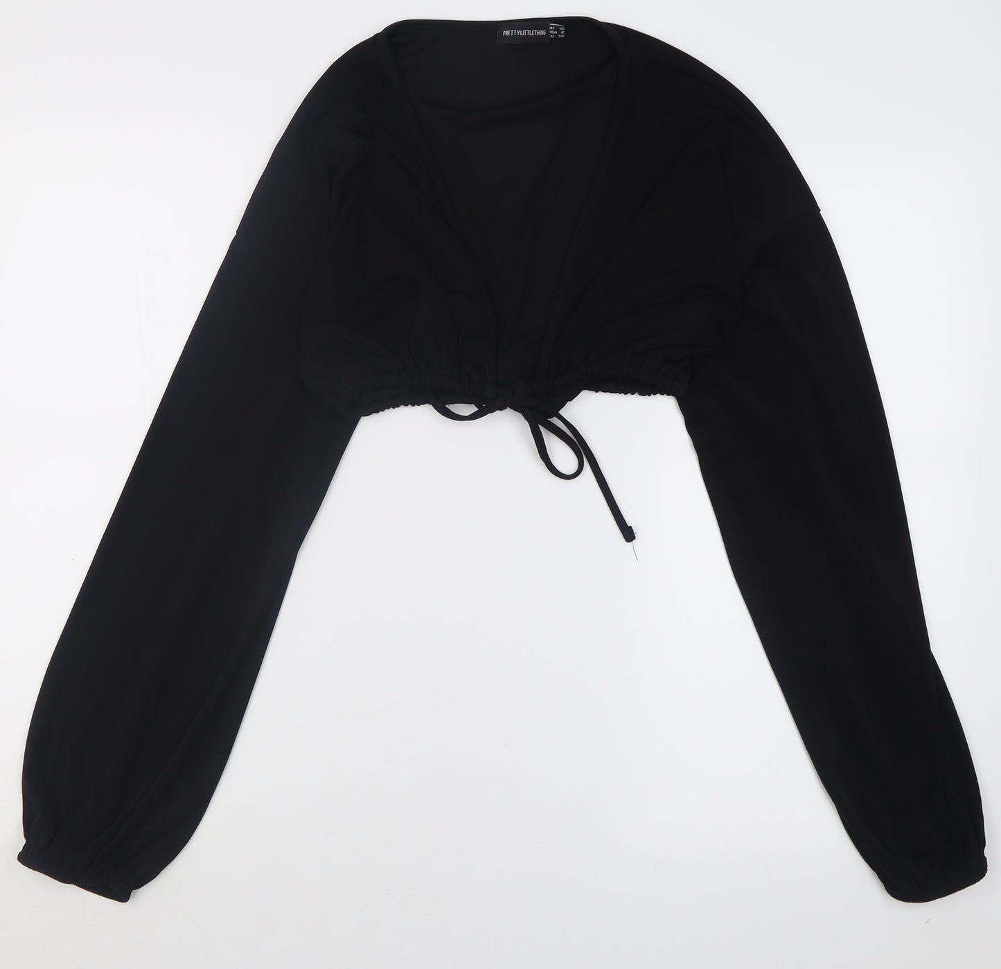 PRETTYLITTLETHING Womens Black  Polyester Cropped Blouse Size 10 V-Neck