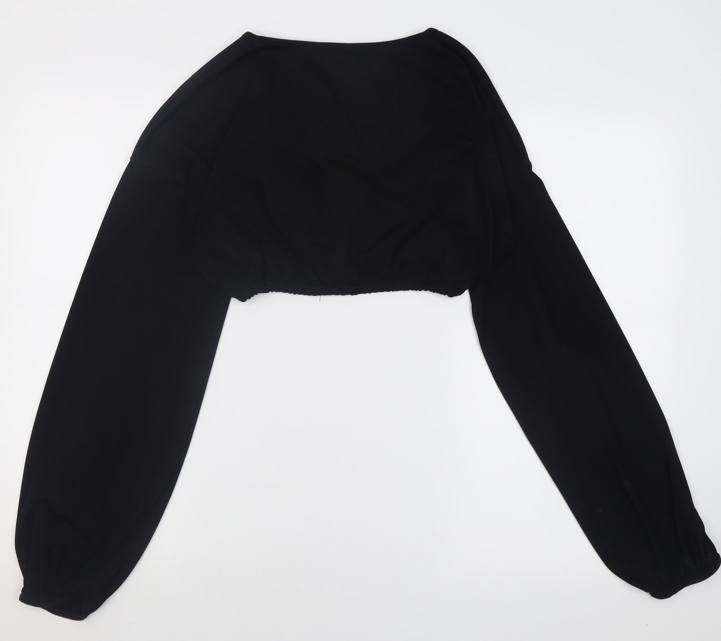 PRETTYLITTLETHING Womens Black  Polyester Cropped Blouse Size 10 V-Neck