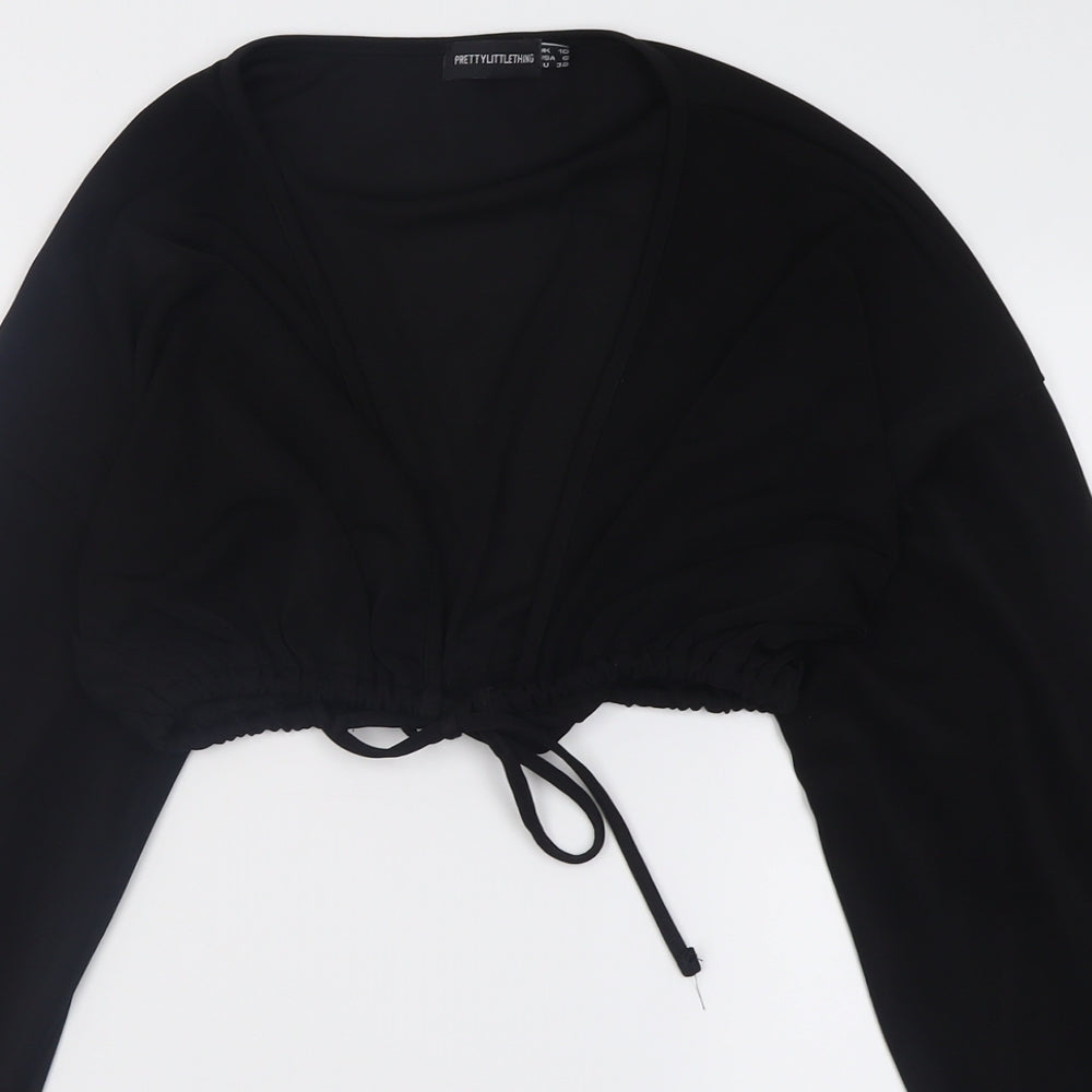 PRETTYLITTLETHING Womens Black  Polyester Cropped Blouse Size 10 V-Neck