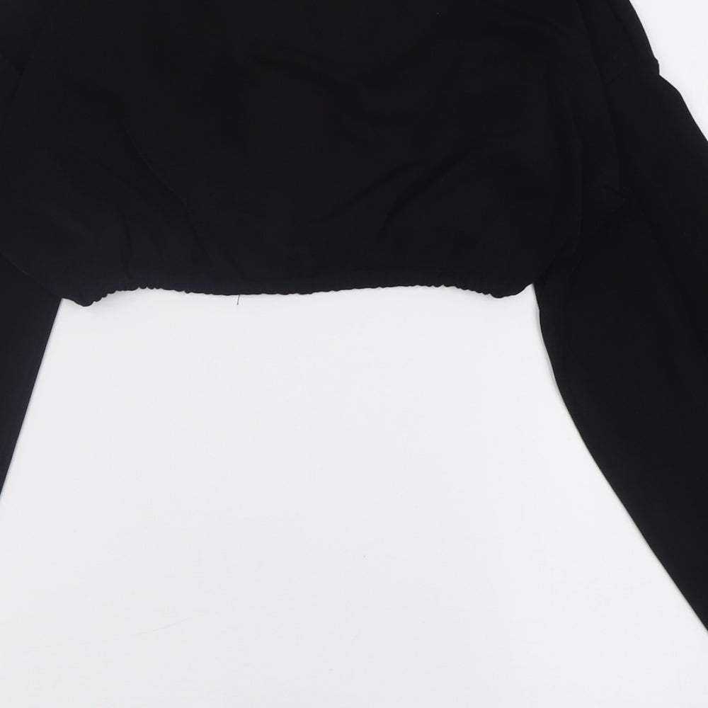 PRETTYLITTLETHING Womens Black  Polyester Cropped Blouse Size 10 V-Neck