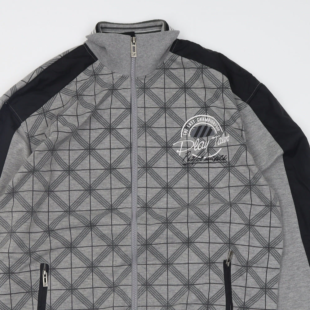 FRLENDI Mens Grey Argyle/Diamond Cotton Full Zip Sweatshirt Size 2XL