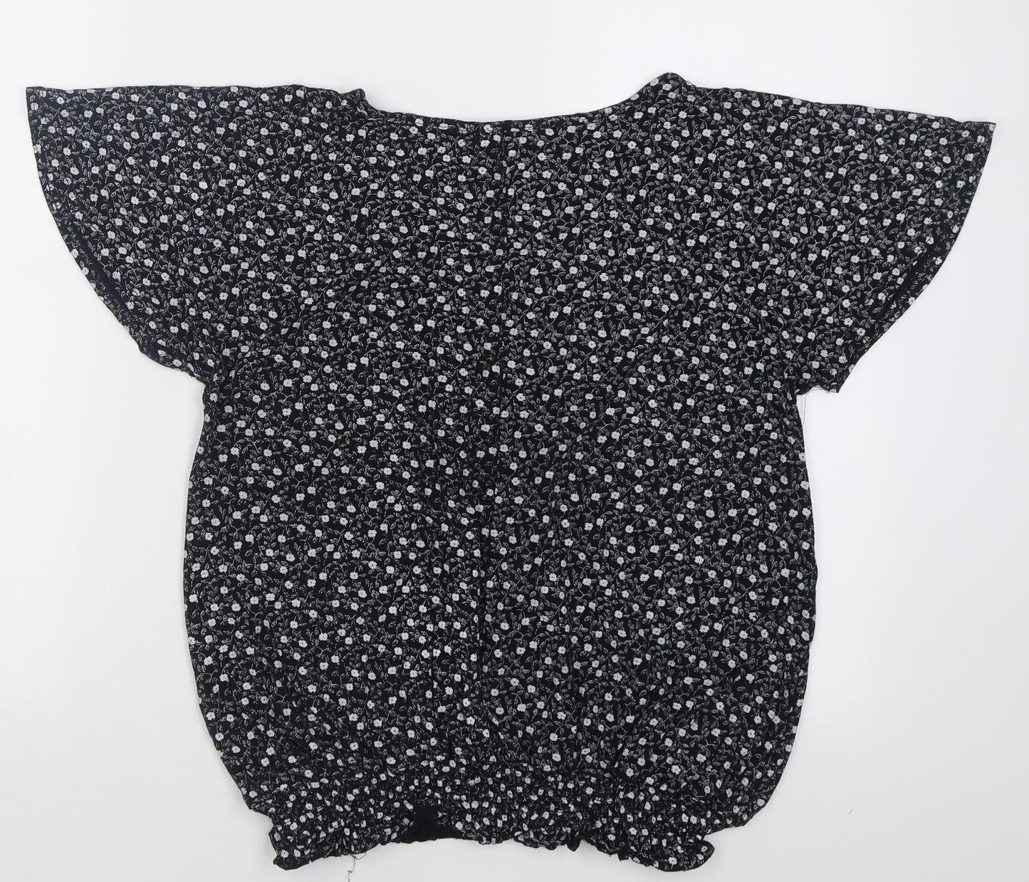 Envy Womens Black Floral Viscose Basic T-Shirt Size M V-Neck