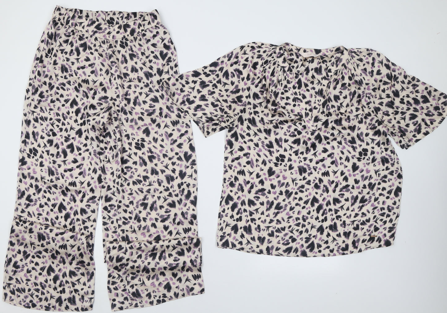 Marks and Spencer Womens Beige Animal Print Polyester Cami Pyjama Set Size 10