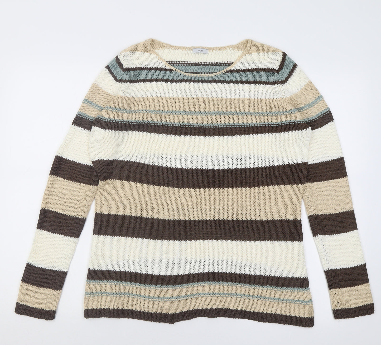 evie Womens Brown Crew Neck Striped Acrylic Pullover Jumper Size 16